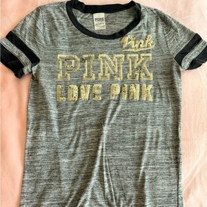 Victoria's Secret PINK Gray Tee with Gold Lettering